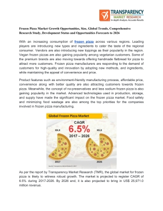 Frozen Pizza Market Growth Opportunities, Size, Global Trends, Comprehensive Research Study, Development Status and Oppo