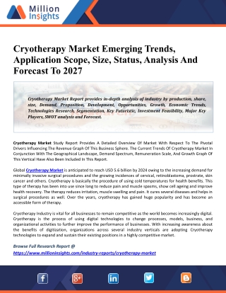 Cryotherapy Market 2020 Driving Factors, Industry Growth, Key Vendors And Forecasts To 2025