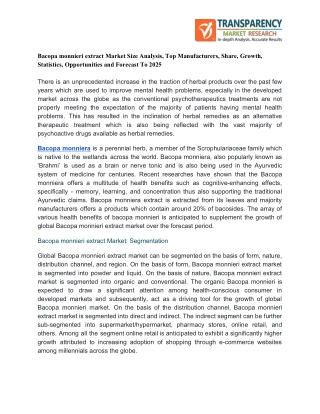 Bacopa monnieri extract Market Size Analysis, Top Manufacturers, Share, Growth, Statistics, Opportunities and Forecast T