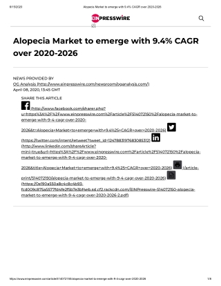 2020 Alopecia Market Size, Share and Trend Analysis Report to 2026