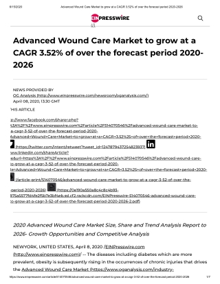 2020 Advanced Wound Care Market Size, Share and Trend Analysis Report to 2026