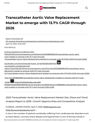 2020 Transcatheter Aortic Valve Replacement Market Size, Share and Trend Analysis Report to 2026
