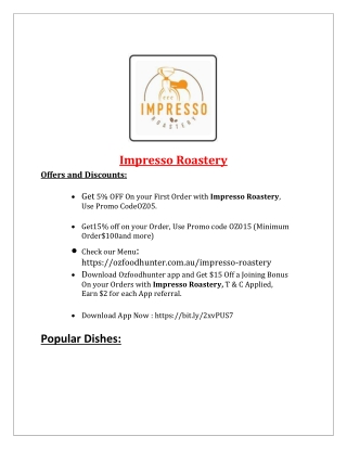 Impresso Roastery Takeaway West Leederville, WA - 5% Off