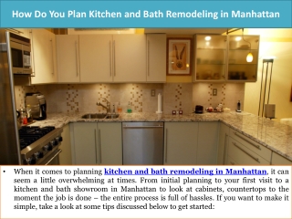 How Do You Plan Kitchen and Bath Remodeling in Manhattan