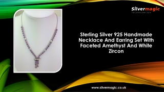 Sterling Silver 925 Handmade Necklace And Earring Set With Faceted Amethyst And White Zircon
