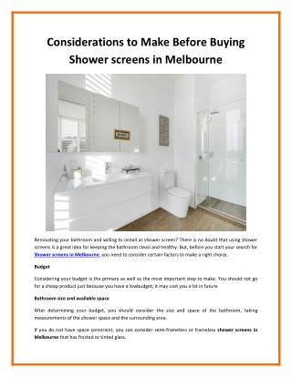 Considerations to Make Before Buying Shower screens in Melbourne