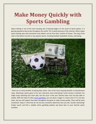 Make Money Quickly with Sports Gambling