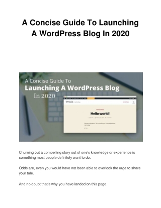 A Concise Guide To Launching A WordPress Blog In 2020