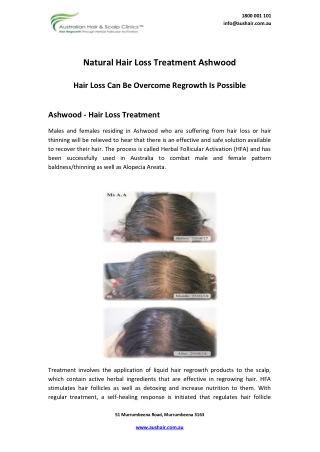 Natural Hair Loss Treatment Ashwood