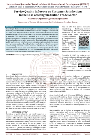 Service Quality Influence on Customer Satisfaction: In the Case of Mongolia Online Trade Sector