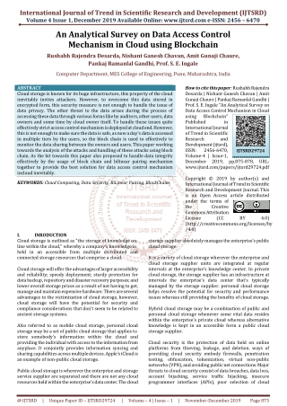 An Analytical Survey on Data Access Control Mechanism in Cloud using Blockchain