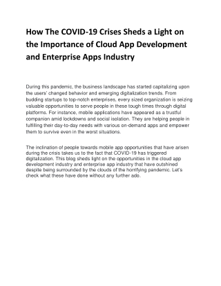 How The COVID-19 Crises Sheds a Light on the Importance of Cloud App Development and Enterprise Apps Industry