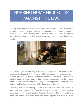 Nursing Home Neglect is Against the Law