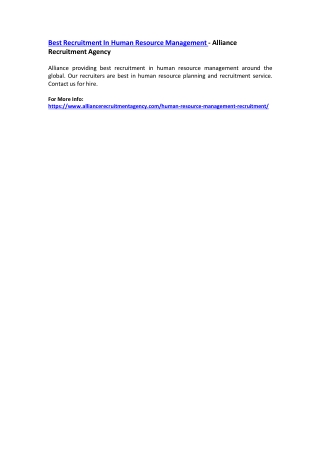 Best Recruitment In Human Resource Management - Alliance Recruitment Agency