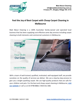Feel the Joy of Best Carpet with Cheap Carpet Cleaning in Melbourne