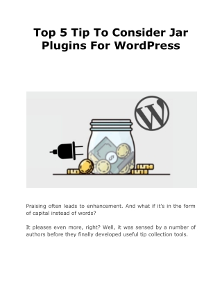 Top 5 Tip To Consider Jar Plugins For WordPress