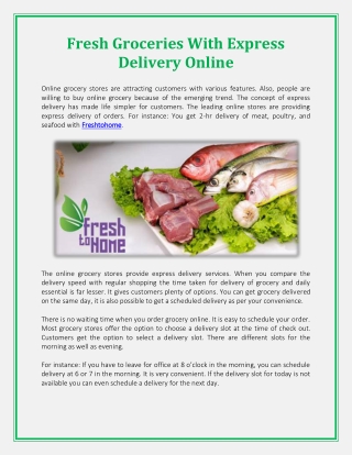 Freshtohome Coupons -Fresh Groceries With Express Delivery Online