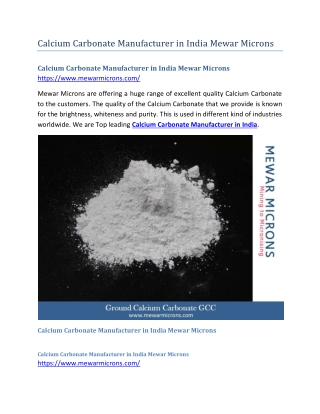 Calcium Carbonate Manufacturer in India Mewar Microns