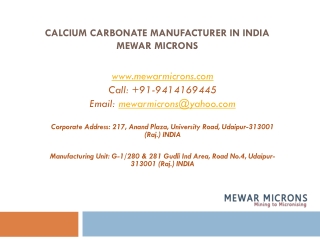 Calcium Carbonate Manufacturer in India Mewar Microns