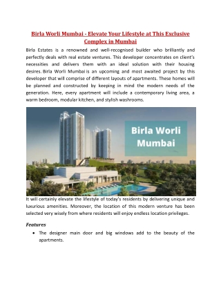 Birla Worli Mumbai - Elevate Your Lifestyle at This Exclusive Complex in Mumbai