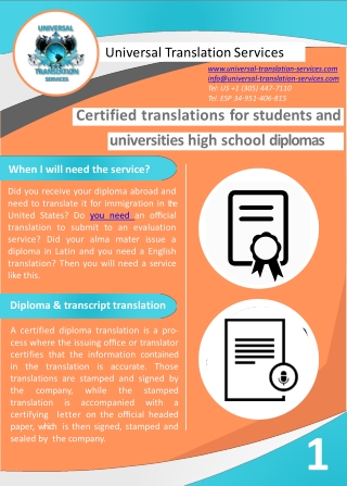Certified Translations for Students and Universities High School Diplomas