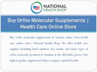Buy Ortho Molecular Supplements | Health Care Online Store