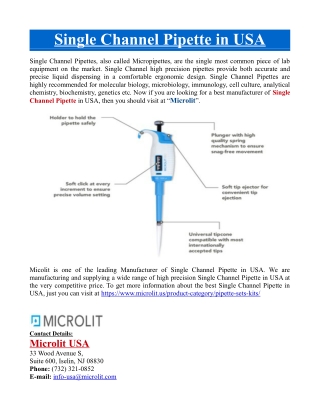 Single Channel Pipette in USA