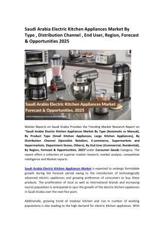 Saudi Arabia Electric Kitchen Appliances Market Research Report Forecast to 2025