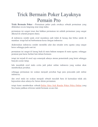 Trick Bermain Poker Layaknya Pemain Pro