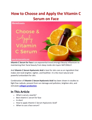 How to Choose and Apply the Vitamin C Serum on Face