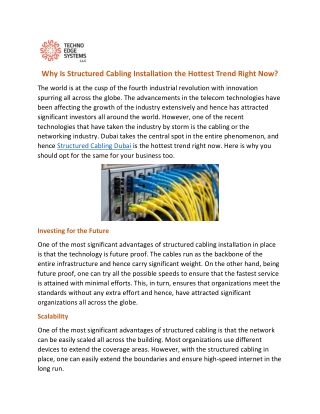 Why Is Structured Cabling Installation The Hottest Trend Right Now?