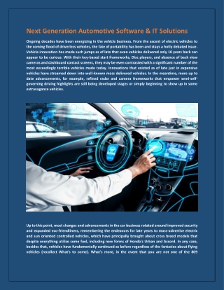 Next Generation Automotive Software & IT Solutions