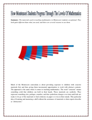 How Montessori Students Progress Through The Levels Of Mathematics