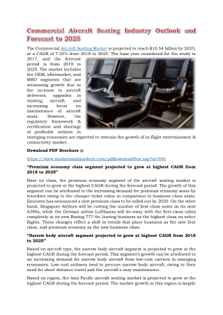 Commercial Aircraft Seating Industry Outlook and Forecast to 2025