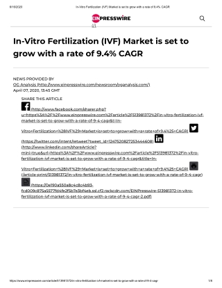 2020 In-Vitro Fertilization Market Size, Share and Trend Analysis Report to 2026