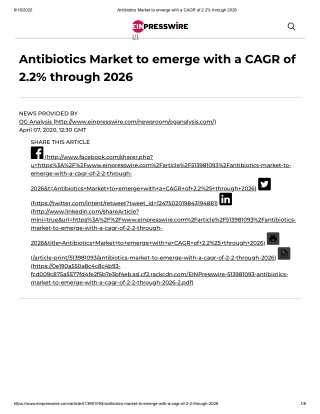 2020 Antibiotics Market Size, Share and Trend Analysis Report to 2026