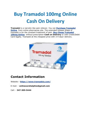 Buy Tramadol 100mg Online Cash On Delivery