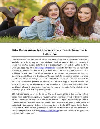 Gibb Orthodontics: Get Emergency Help from Orthodontics in Lethbridge