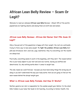 African Lean Belly Reviews - Real Gut Burner Diet Pills!