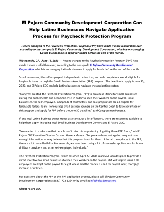 El Pajaro Community Development Corporation Can Help Latino Businesses Navigate Application Process