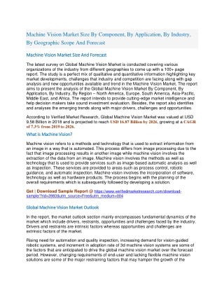 Machine Vision Market Size By Component, By Application, By Industry, By Geographic Scope And Forecast