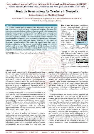 Study on Stress among for Teachers in Mongolia