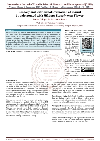 Sensory and Nutritional Evaluation of Biscuit Supplemented with Hibiscus Rosasinensis Flower