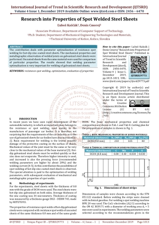 Research into Properties of Spot Welded Steel Sheets