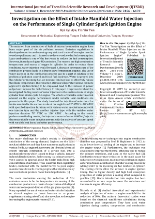 Investigation on the Effect of Intake Manifold Water Injection on the Performance of Single Cylinder Spark Ignition Engi