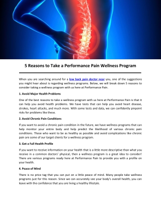 5 Reasons to Take a Performance Pain Wellness Program