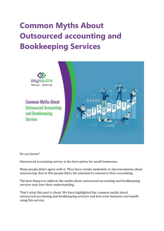 Common Myths About Outsourced accounting and Bookkeeping Services