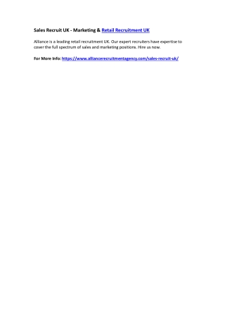 Sales Recruit UK - Marketing & Retail Recruitment UK