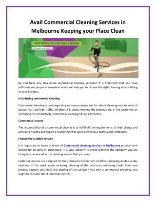 Avail Commercial Cleaning Services in Melbourne Keeping your Place Clean