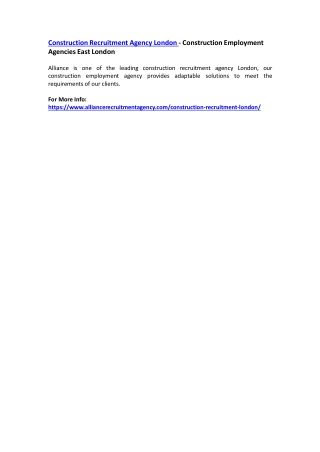 Construction Recruitment Agency London - Construction Employment Agencies East London